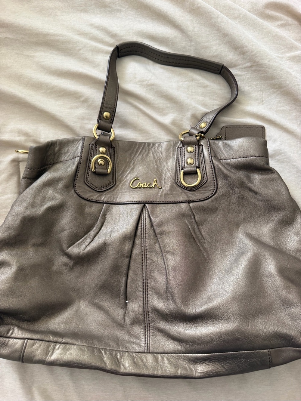 Coach Brown Leather Shoulder Bag with Gold Hardware